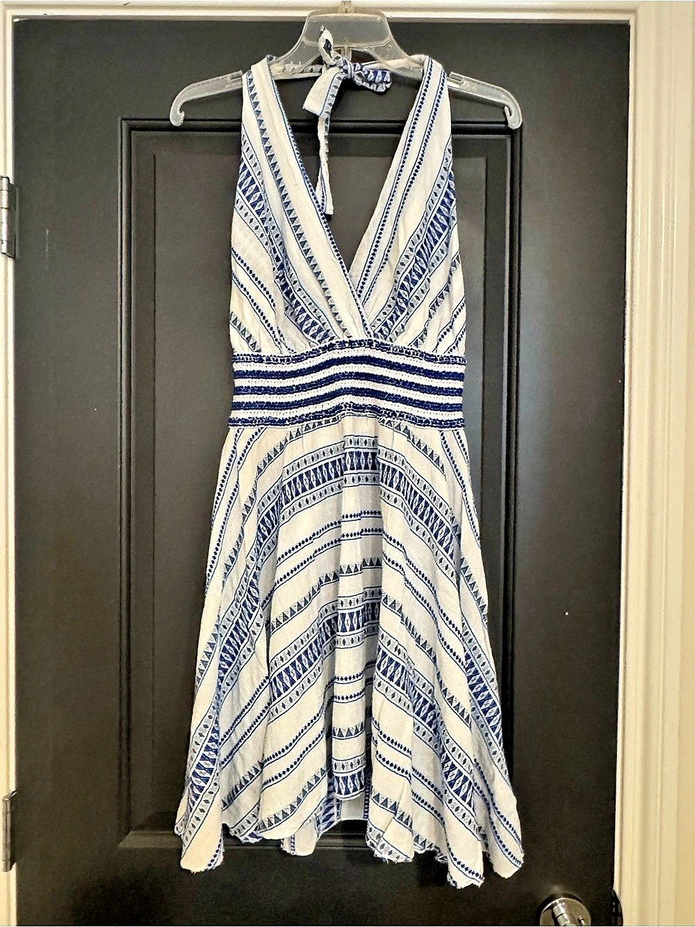 Mykonos Resort Blue White Tile Halter Sundress Made in Greece - OSFM